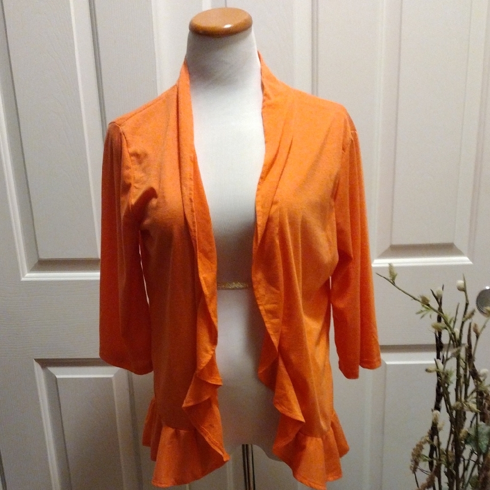 Orange Ruffle Cardigan, 3/4 Sleeve, 3X - Picture 1 of 2